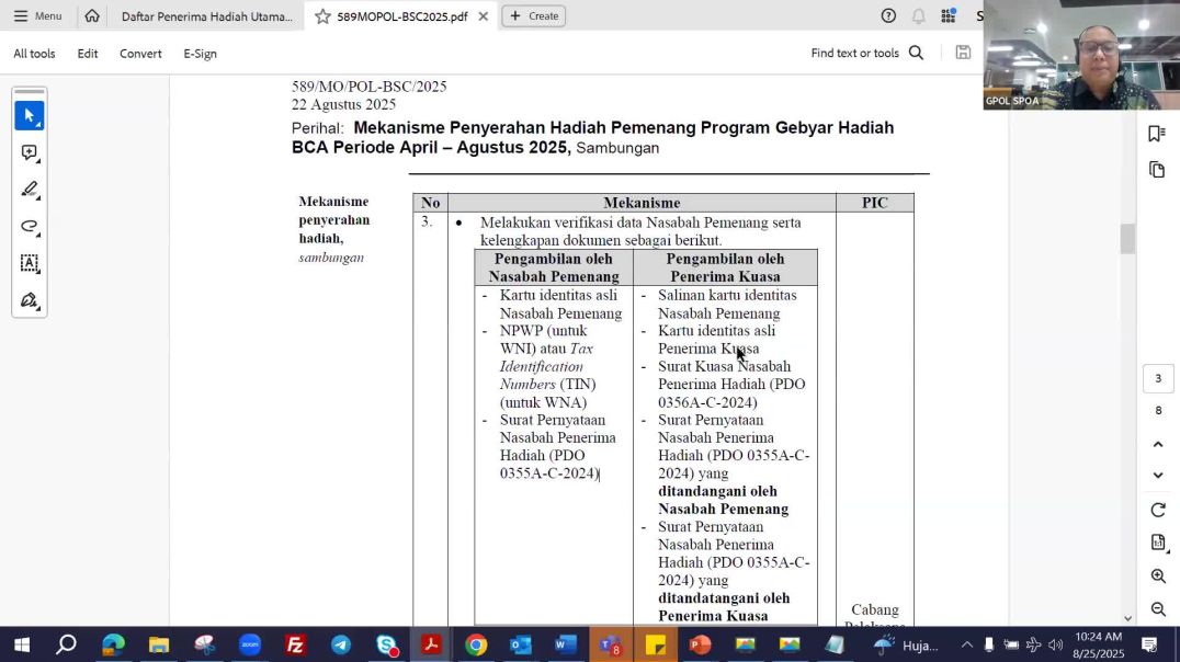 Sosialisasi Mekanisme Penyerahan Hadiah Pemenang Program Gebyar Hadiah BCA Periode April – Agustus 2025